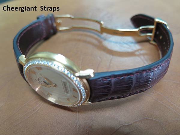 AP Jules Audemars, curved lug end padded burgundy croco strap,18x16mm, 72x110mm,thick 4.5mm taper to2.2mm. 13