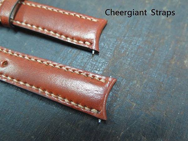 IWC Pilot Mark XV curved lug end honey brown cowskin strap, 19x16mm, 73x112mm, thick 4mm taper to2.8mm, cream stitch. 03