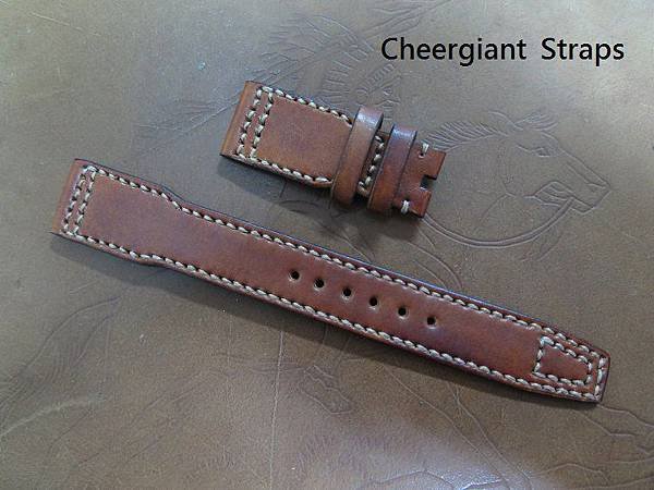 IWC 3777 honey brown vintage cowskin strap, 21x18mm, 55x145mm, thick 5.5mm taper to 2.5mm, cream stitch. 02