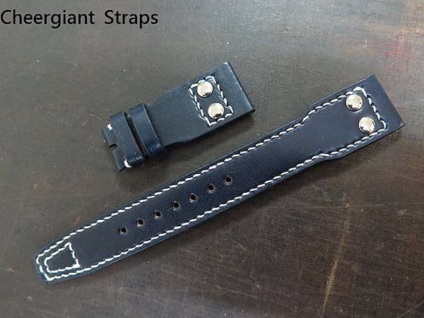 IWC Big Pilot dark blue  leather strap, 22x18mm, 55x145mm, thick 4mm taper to 2.5mm, white stitch. 01 .JPG