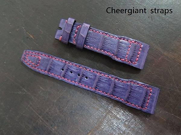 IWC Top Gun purple croco strap, 21x18mm, 75x118mm, thick 4.5mm taper to2.8mm,pink stitch. 04.JPG