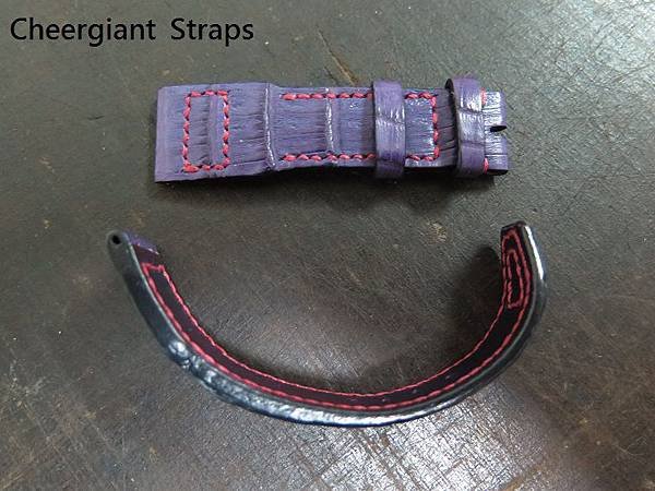 IWC Top Gun purple croco strap, 21x18mm, 75x118mm, thick 4.5mm taper to2.8mm,pink stitch. 03.JPG