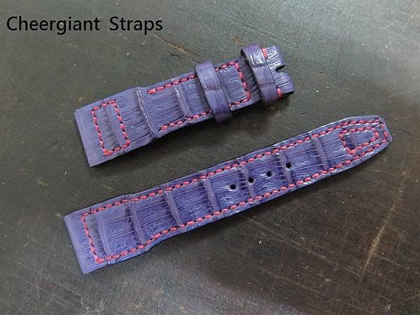 IWC Top Gun purple croco strap, 21x18mm, 75x118mm, thick 4.5mm taper to2.8mm,pink stitch. 02.JPG