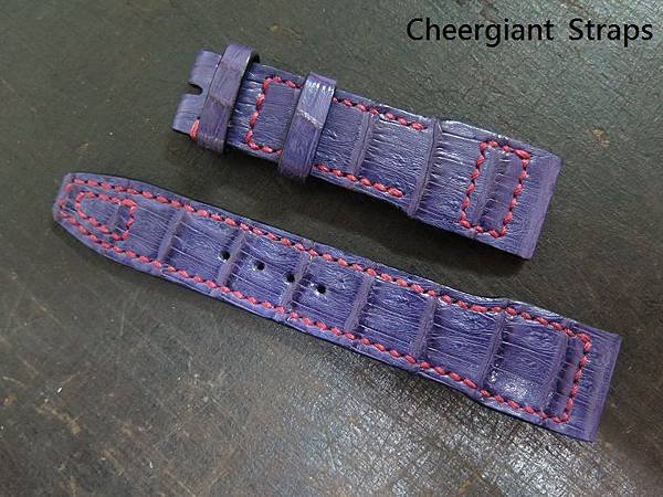 IWC Top Gun purple croco strap, 21x18mm, 75x118mm, thick 4.5mm taper to2.8mm,pink stitch. 01.JPG