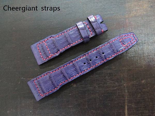 IWC Top Gun purple croco strap, 21x18mm, 75x118mm, thick 4.5mm taper to2.8mm,pink stitch. 05.JPG