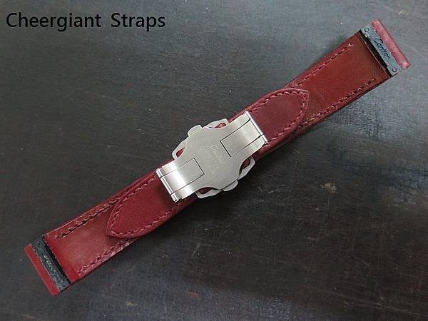 Cartier Santos 100 Burgundy leather strap, 22.5x20mm, 105x105mm, thick 6.0mm taper to 1.5mm,  red stitch.08.JPG