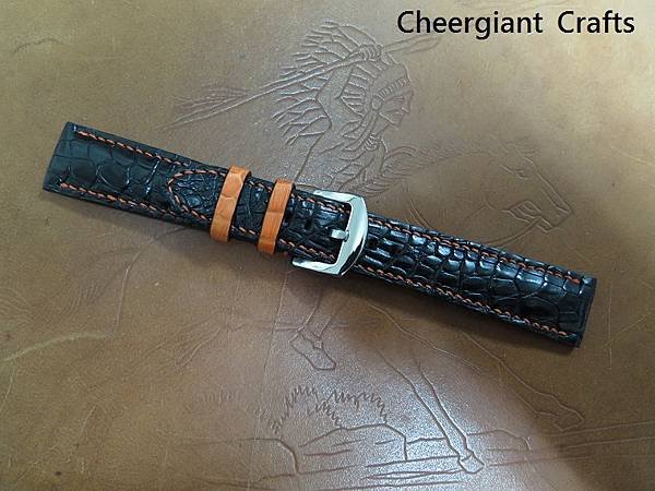 Rolex Explorer II padded black croco strap,21x18mm,80x135mm, orange keepers, orange stitch. 03.JPG