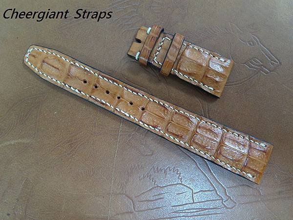 IWC Portuguese chocolate brown little horn croco strap,22x18mm,55x145mm,thick 5.5mm taper to 2.5mm,cream stitch.01 .JPG