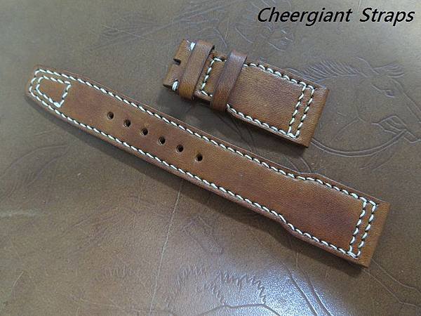 IWC Top Gun honey brown vintage leather strap,22x18mm,55x135mm,thick 4.0mm taper to 2.5mm,cream stitch.01 .JPG