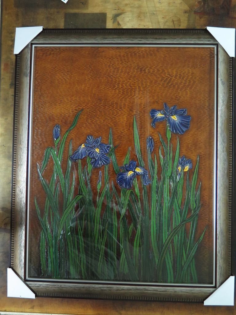 鷂尾花中型皮雕壁畫.01 .JPG