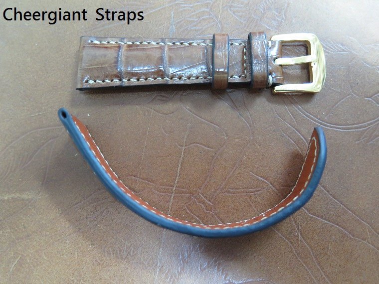 Rolex padded brown crocodile strap,20x16mm,73x115mm,thick 5.5mm taper to 3.0mm,cream stitching.04.JPG