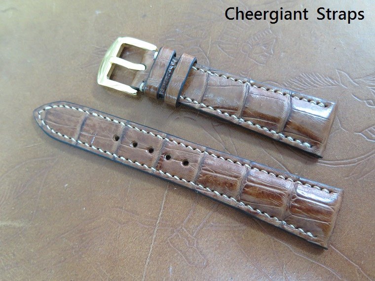 Rolex padded brown crocodile strap,20x16mm,73x115mm,thick 5.5mm taper to 3.0mm,cream stitching.01 .JPG