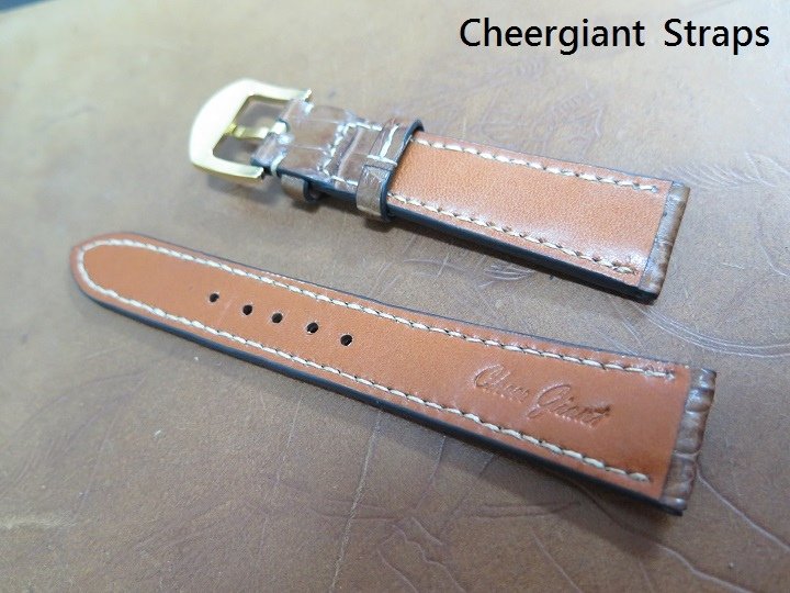 Rolex padded brown crocodile strap,20x16mm,73x115mm,thick 5.5mm taper to 3.0mm,cream stitching.03.JPG