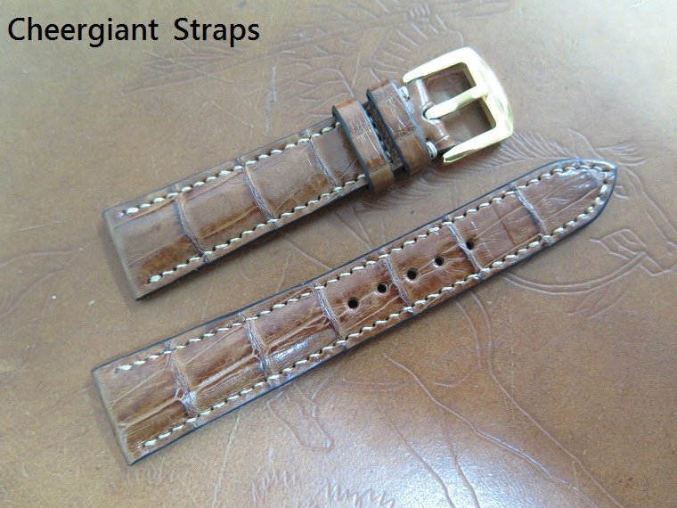 Rolex padded brown crocodile strap,20x16mm,73x115mm,thick 5.5mm taper to 3.0mm,cream stitching.02.JPG