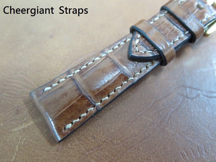 Rolex padded brown crocodile strap,20x16mm,73x115mm,thick 5.5mm taper to 3.0mm,cream stitching.07.JPG