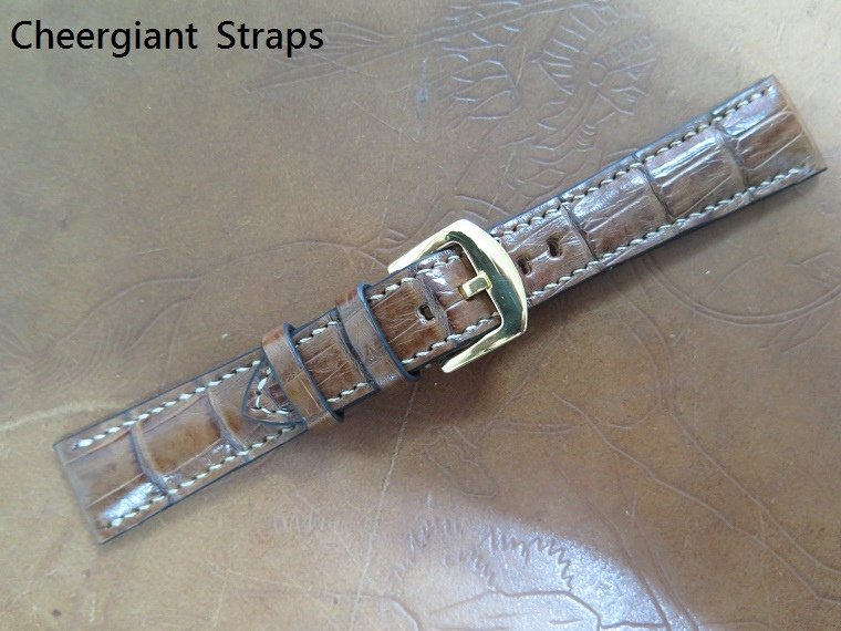 Rolex padded brown crocodile strap,20x16mm,73x115mm,thick 5.5mm taper to 3.0mm,cream stitching.05.JPG