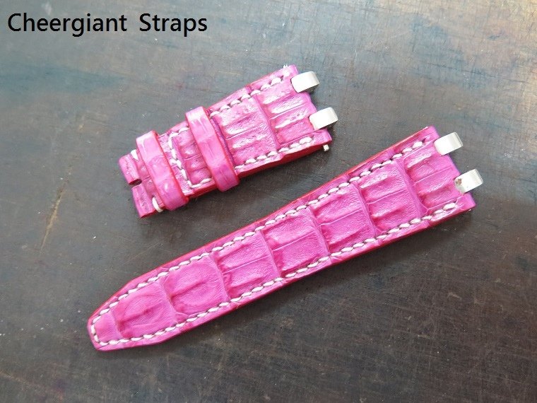 AP ROO (Ladies) pink little horn crocodile strap, 23x18mm, 53x105mm, thick 5.0mm taper to 2.5mm, white stitch. 01 .JPG