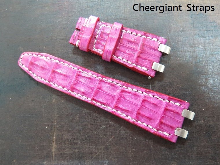 AP ROO (Ladies) pink little horn crocodile strap, 23x18mm, 53x105mm, thick 5.0mm taper to 2.5mm, white stitch. 02.JPG