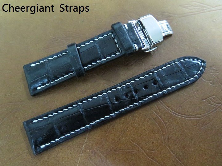 Oris padded black crocodile strap,20x18mm,75x118mm, thick 5.0mm taper to 2.8mm. 02.JPG