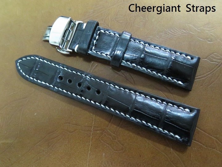 Oris padded black crocodile strap,20x18mm,75x118mm, thick 5.0mm taper to 2.8mm. 03.JPG