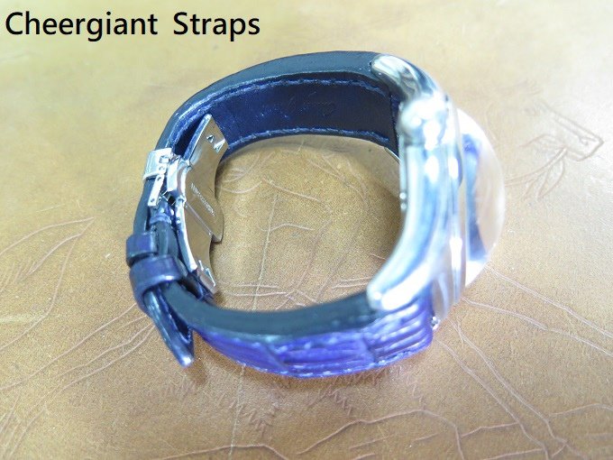 Corum curved lug end navy blue crocodile strap, 24x20mm, 70x115mm, thick 5.5mm taper to 2.8mm, match stitch. 09.JPG