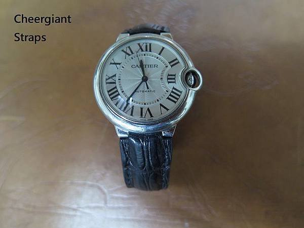 Cartier Ballon Bleu Ladies black padded crocodile strap,18x16mm, 110x110mm, thick 3.8mm taper to 1.2mm. A1.JPG