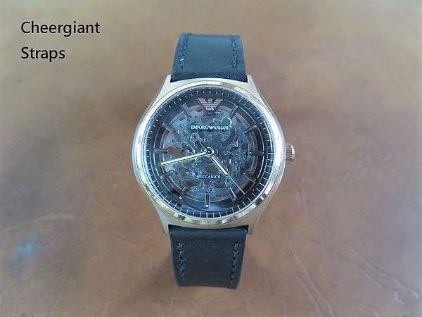 Emporio Armani Extra long black leather strap, 22x18mm, 95x145mm,thick 3.8mm taper to 3.0mm.01  .JPG