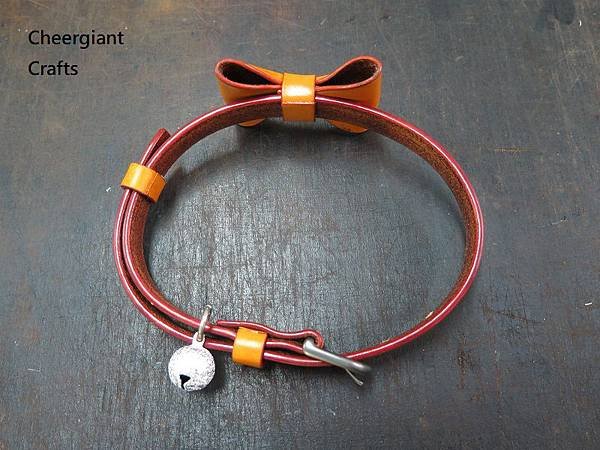 柴犬牛皮項圈1.5公分寬中型犬項圈Shiba Inu dog bowknot pet leather collar. 02.JPG