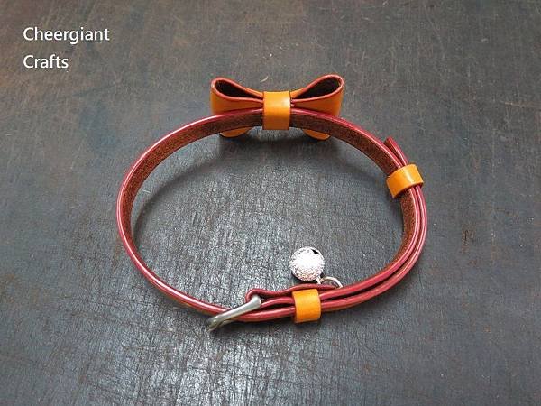 柴犬牛皮項圈1.5公分寬中型犬項圈Shiba Inu dog bowknot pet leather collar. 06.JPG