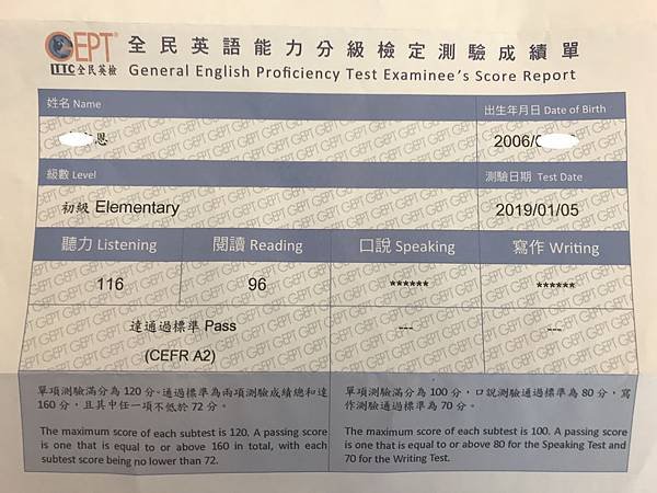 小朋友通過英檢初級初試