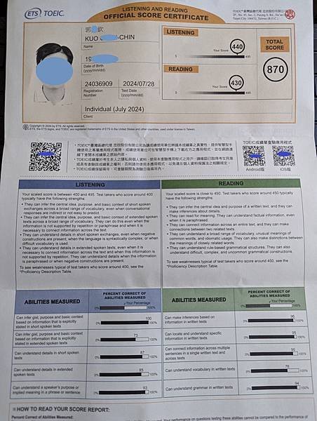 〈第164張多益成績單〉上班族　欽●Ｋ（新北市） 第三次多益