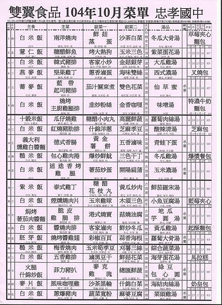 2015-10月菜單