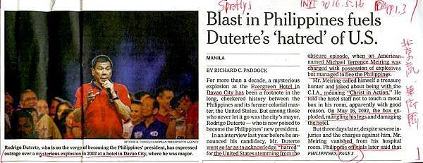 20160516 Blast in Philippines fuels Duterte