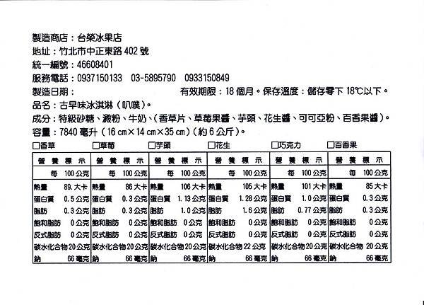 叭噗冰淇淋的成分與營養標示