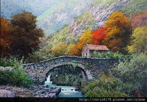 10626_Miguel Peidro_ART2016_8_Puente viejo y molino sobre el rio Tielve Picos de Europa_65x46cm_Oil on canvas_ 2015.jpg