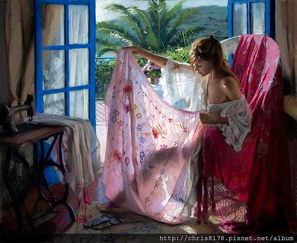 10880_Vicente Romero Redondo_ART2017_4_Shawl play_粉彩畫pastel on ingres paper over an Impasto base_100x81cm_2017_sm.jpg