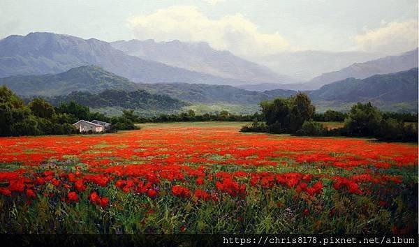 20211062610_紅花滿山_Primavera en La Garrotxa_油畫_Oil on canvas_100x60cm_30P_風景_米蓋爾‧貝伊德羅_Miguel Peidro_西班牙_2020.JPG