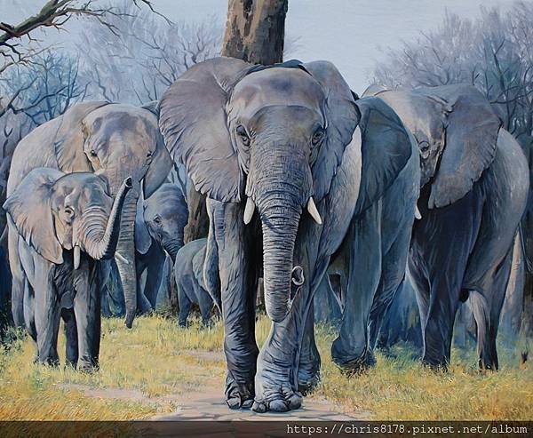 20211185701_大象家族_Elephants family_油畫_Oil on canvas_100x81cm_40F_動物_尤倫斯·達內斯_Llorens Danes_西班牙_2019.jpg