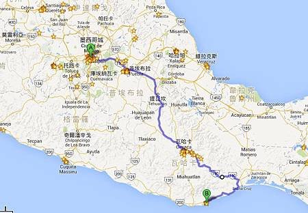 墨城往Huatulco路線1,我們去程走此路線,Oaxaca-&gt;Huatulco約6小時