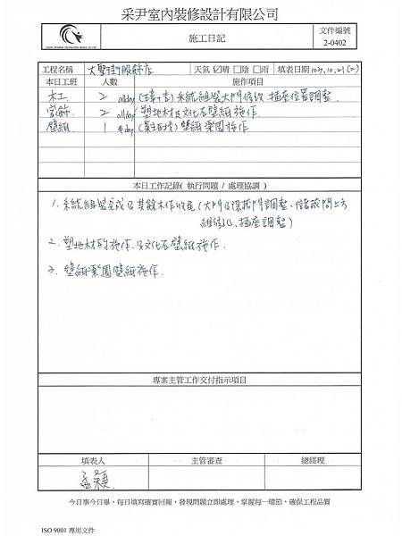 大聖服飾監工日誌1021
