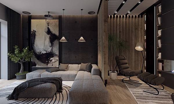 artwork-inspired-large-wall-art-living-room-painting-decorative-lightning-grey-sofa-yellow-chair-motif-rug-wooden-floor-bookcase-books-tree-820x492.jpg
