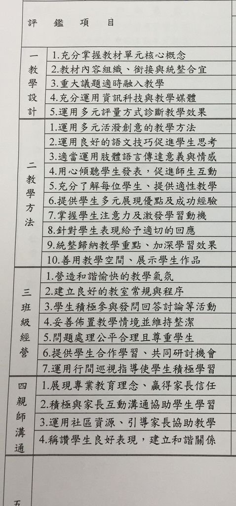 教學自我評鑑表