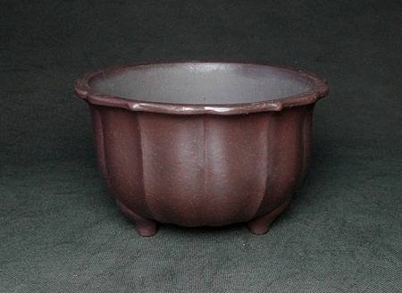 【進口紫砂盆】古紅泥 - 中品-三猫足菱花盆  07 10