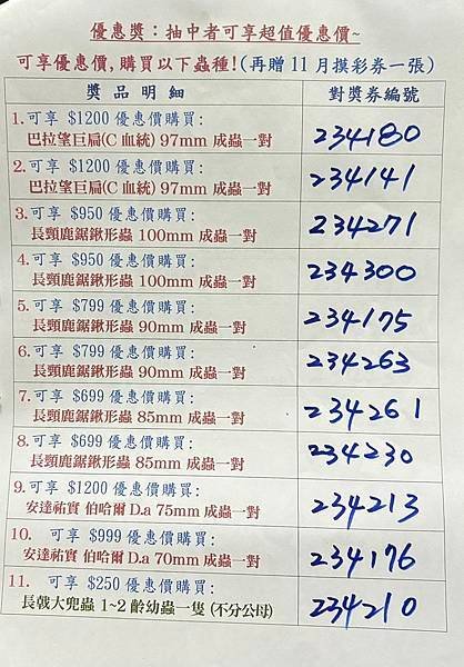 11/7摸彩券得獎號碼公佈(抽10月份摸彩券)