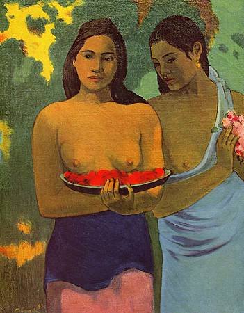 gauguin-1899戴芒果花的兩個大溪地姑娘Two Tahitian Women with Mango Blossoms.jpg