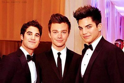 Adam Lambert &amp; GLEE actors Chris Colfer, Darren Criss at Elton John