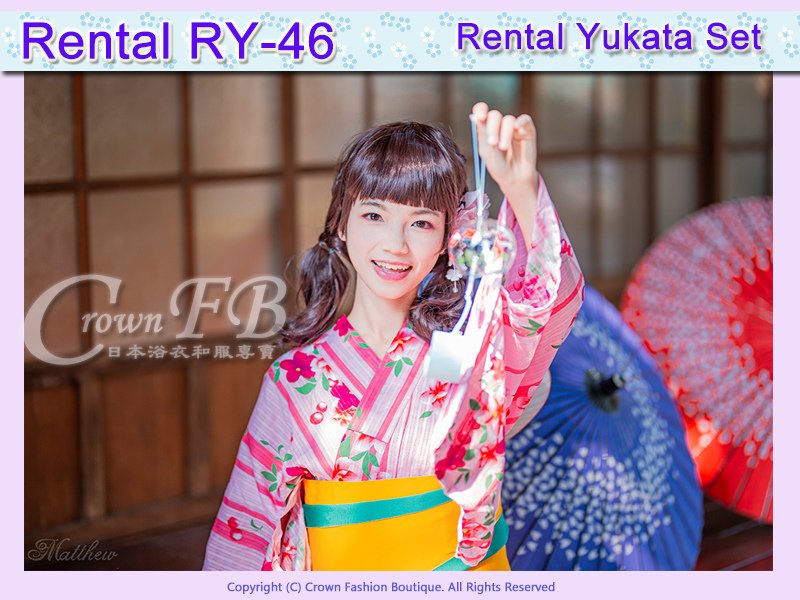 【CrownFB浴衣出租專區】[Rental浴衣RY-46]粉紅底花卉條紋浴衣出租款 1.jpg