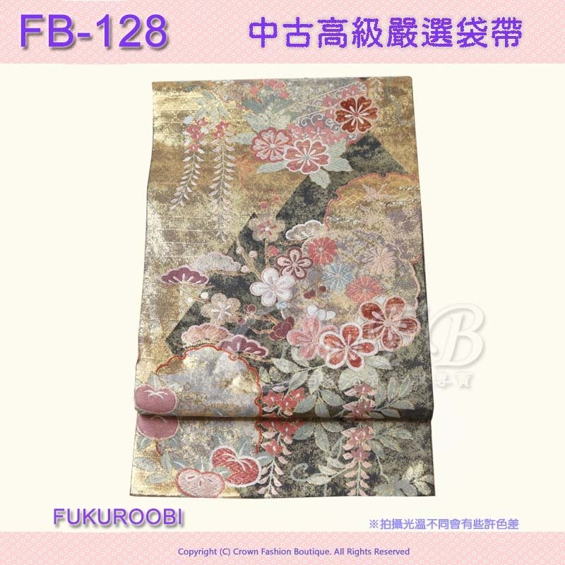 FB-128中古袋帶-金黑色底百花㊣日本製2.jpg