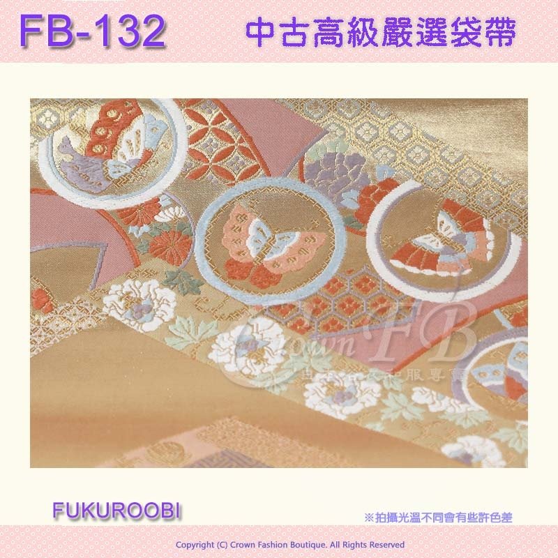 FB-132中古袋帶-金色底蝴蝶圓圈花卉㊣日本製3.jpg