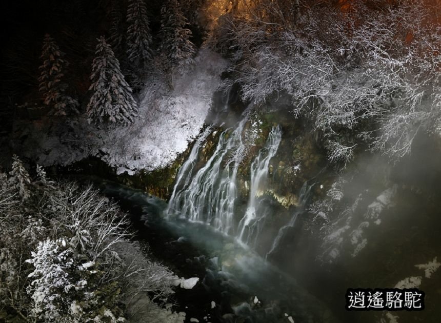 白鬚瀑布夜間點燈-日本駱駝